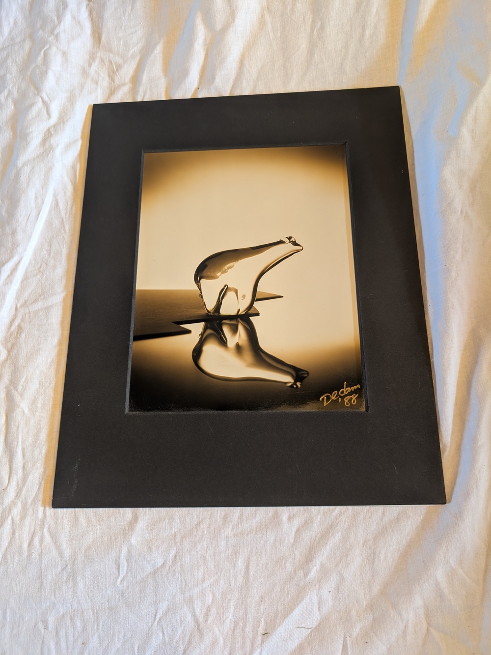 2/60$ Vintage Black and Cream Polar Bear Glass Sculpture picture ( signed)